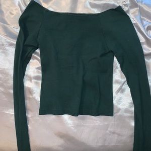green ribbed off the shoulder long sleeve